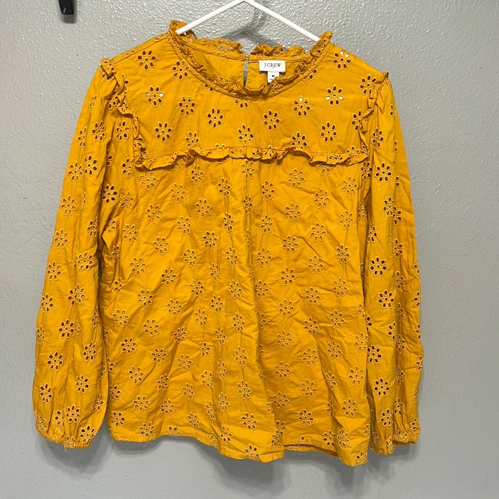 J crew eyelet long sleeve top size M